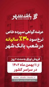 آغاز عرضه گواهی سپرده خاص در بانک شهر